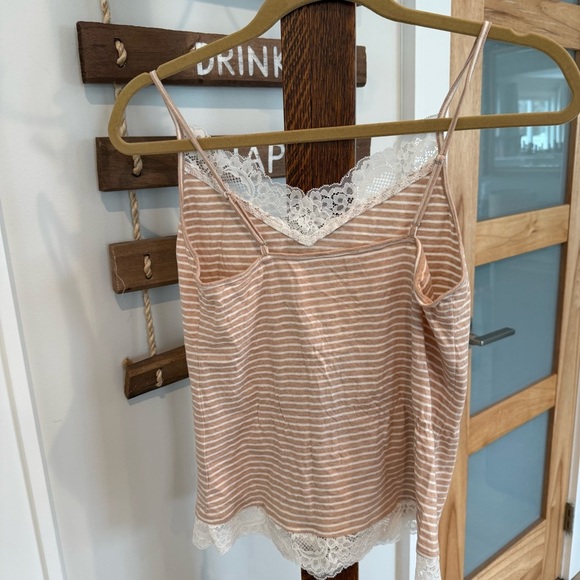 Talbots Organic Cotton Jersey Striped Lace Trim Cami Beige Striped Small NEW - Picture 3 of 10